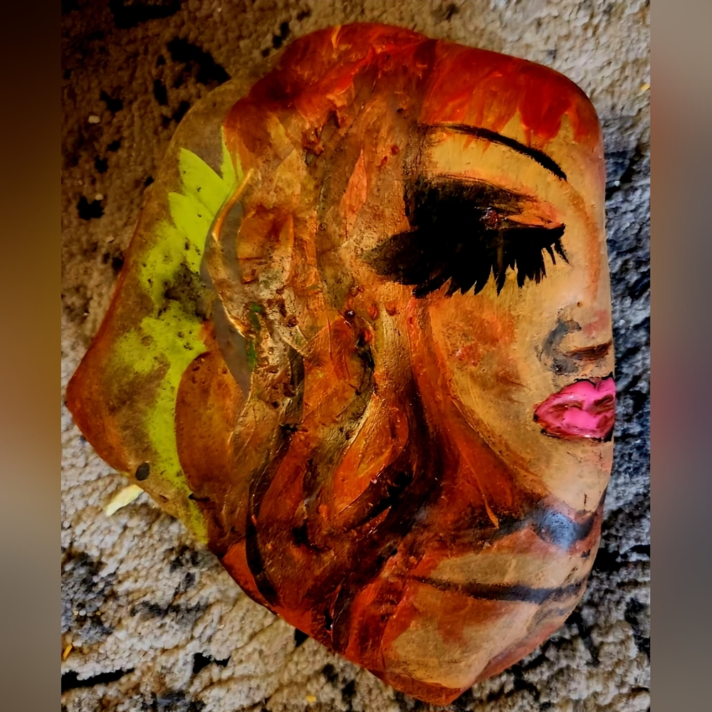 Garden Rock or Mantel Accent Piece, original painting.